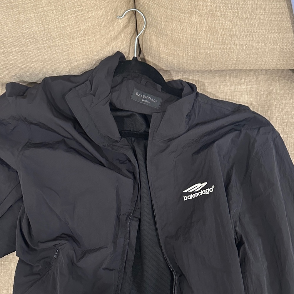 Balenciaga Black Windbreaker Jacket with White Logo